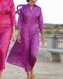V-Neck 3/4 Sleeve Shirt Dress