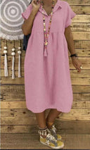 Chic Cotton-Linen Midi Dress for Plus Sizes