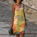 Vibrant Leaves Sleeveless Dress for Women