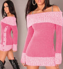 Chic Off-Shoulder Knit Dress with Button Accents for Women