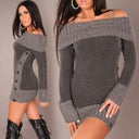 Chic Off-Shoulder Knit Dress with Button Accents for Women