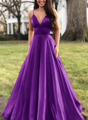 Chic Women's A-Line Evening Dress with Deep V-Neck Design