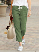 Summer Women's Pants with Adjustable Waist and Side Pockets