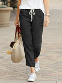 Summer Women's Pants with Adjustable Waist and Side Pockets