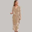 Velvet Midi Wrap Dress with Statement Puff Sleeves