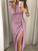 Women's Off-Shoulder Maxi Dress with Stylish Draping