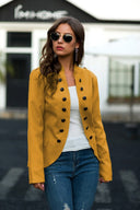 Women's Structured Blazer Jacket with Bold Button Accents