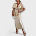 Sable Satin V-Neck Cross Knot Maxi Dress for Events