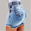 Stylish Women's Frayed Hem Denim Mini Skirt