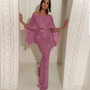 Off-Shoulder Evening Dress with Glittering Fabric for Women