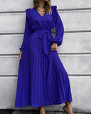 Chic Pleated V-Neck Maxi Dress