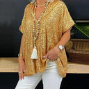 V-Neck Sequin Blouse for Glamorous Style