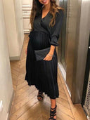 Chic Off-Shoulder Pleated Maxi Dress for Maternity