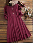 Stylish Women's Midi Dress with Ruffle Hem & Button Detail