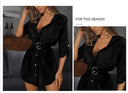 Chic Women's Button-Up Shirt Dress with Waist Belt