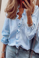 Chic Long Sleeve Ruffle V-Neck Blouse