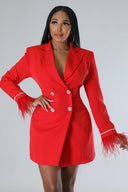 Chic White Blazer Dress with Feathered Sleeves
