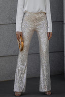 Chic High Waist Sequin Flared Trousers for Women