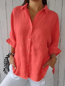 Chic Solid Color Blouse with Button Detail