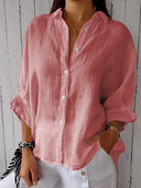 Chic Solid Color Blouse with Button Detail