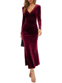 Velvet Long-Sleeve Bodycon Midi Dress