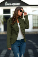 Women's Structured Blazer Jacket with Bold Button Accents