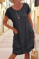 Chic Women's Linen Dress with Pocket Design