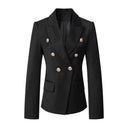 Chic Women's Double-Breasted Blazer with Gold Accents
