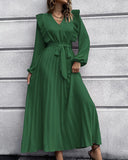 Chic Pleated V-Neck Maxi Dress