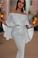 Off-Shoulder Glitter Maxi Dress for Glam Events