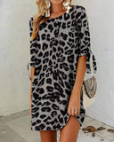 Chic Leopard Print Mid-Length Sleeve Dress