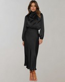 Chic Satin Evening Gown with Long Sleeves