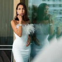 Chic Feathered Strapless Evening Dress