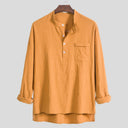 Chic Women's Long Sleeve Blouse with Modern Henley Neckline and Stylish Chest Pocket