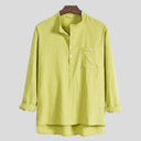 Chic Women's Long Sleeve Blouse with Modern Henley Neckline and Stylish Chest Pocket
