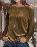 Chic Women's Long Sleeve Fleece Blouse with Stylish Round Neck