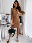 Chic Women's Blazer Dress with Gold Button Accents