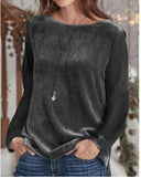 Chic Women's Long Sleeve Fleece Blouse with Stylish Round Neck