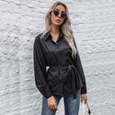 Chic Satin Shirt Dress with Waist Belt for Women
