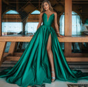 Stunning Evening Gown with Deep V-Neck and Flowing Train