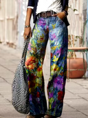 Trendy Printed Cotton Denim Trousers