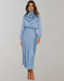 Chic Satin Evening Gown with Long Sleeves