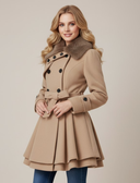 Chic Double-Breasted Belted Coat with Faux Fur Collar for Stylish Occasions