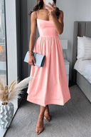 Chic A-Line Midi Dress with Spaghetti Straps