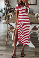 Chic Striped V-Neck Short Sleeve Dress