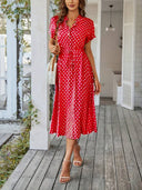 V-Neck Polka Dot A-Line Dress