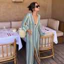 Chic Striped Patterned Crochet Maxi Dress