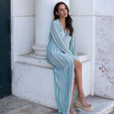 Chic Striped Patterned Crochet Maxi Dress