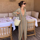 Chic Striped Patterned Crochet Maxi Dress