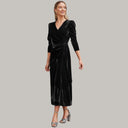 Velvet Midi Wrap Dress with Statement Puff Sleeves